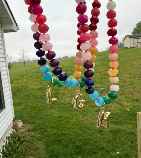 Rainbow Bubble Letter Beaded Necklace