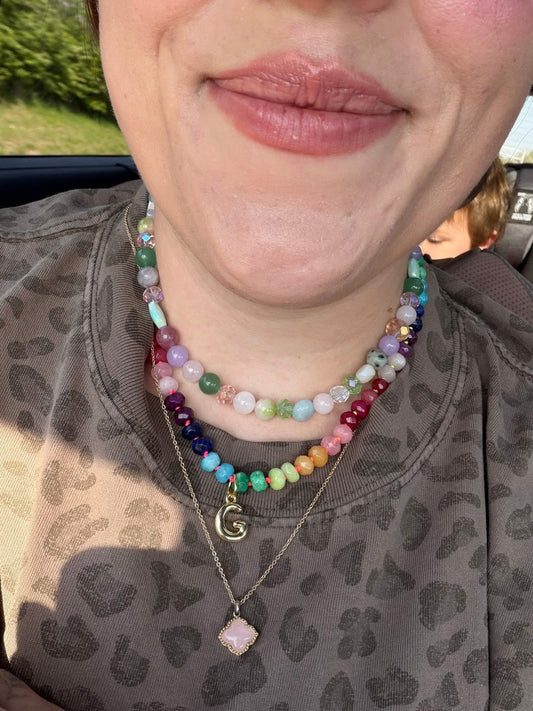 Rainbow Bubble Letter Beaded Necklace
